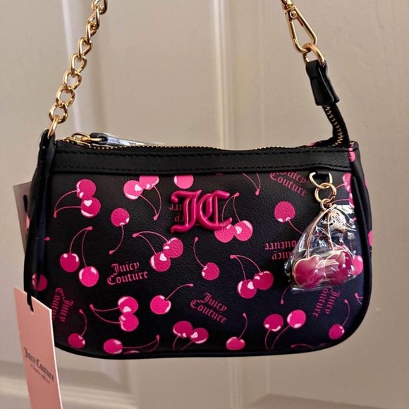 Juicy Couture Handbags - Juicy Couture Black Mini Bag with Pink Cherry Design